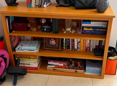 Light wood 3-shelf bookcase — great condition. Hand-made by a carpenter.