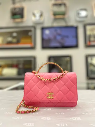 Chanel Pink Caviar Quilted Pick Me Up Wallet On Chain (Authentic/New)