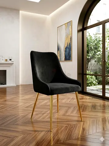 Black velvet dining chair with gold legs