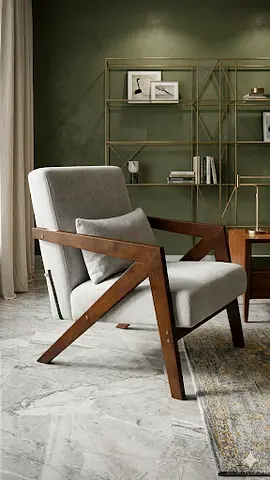 Solid wood frame accent armchair — light grey upholstery