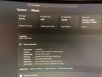 RTX 3070 8GB corei7 13700F 13th Gen Urgent Sale