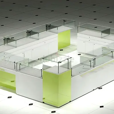 Modern Minimalist L-Shaped Retail Display Kiosk