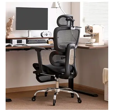 Ergonomic Chair with Footrest, Office Chair with Neck Pillow Rubber Wheels, Desk Chair with Adjust
