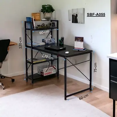 Stylish Black Metal Study Table and Shelf Set