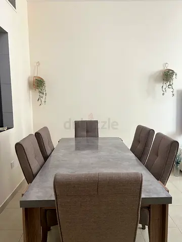 Homebox 6-seater dining table with upholstered chairs - light grey