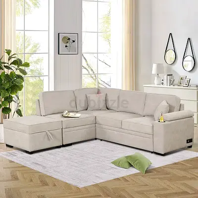 Smoky white linen pull out sofa bed