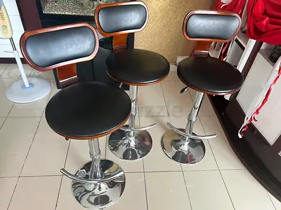 Set of 1 adjustable bar stools with backrests — black faux leather  wood trim 2 sold out 1 balance