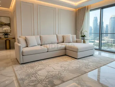 Beige Cratebarrel lounge deep L shape sofa