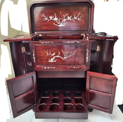 Beautiful Chinese bar cabinet vintage mother-of-pearl redwood, 105cm tall cabinet