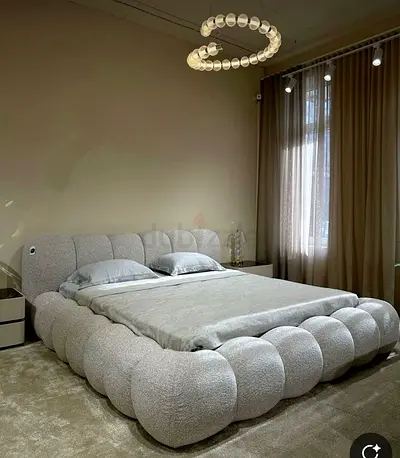 My modern tufted upholstered bed - light grey plush bubble design