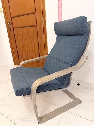 IKEA POÄNG Rocking Armchair – Taupe Frame with Dark Blue Cushion w/ Removable Cover | Pick-up Only