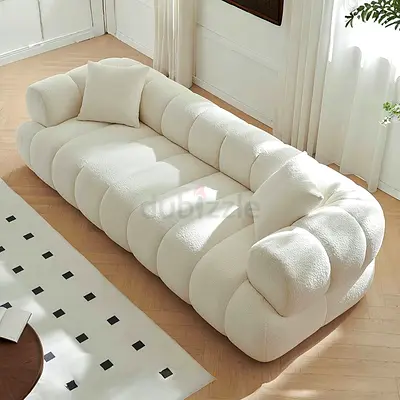 White bouclé 3-seater sofa