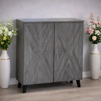 Modern Grey Wooden Shoe Cabinet with Doors  Shelves – Shoe Rack Storage for UAE Homes