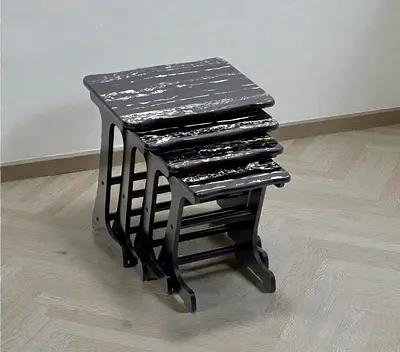 Modern Black Marble 4-Piece Nesting Table Set – MDF Wooden Coffee  Side Tables