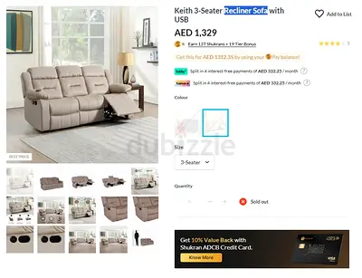 Recliner Sofa with USB (Keith 3-Seater)