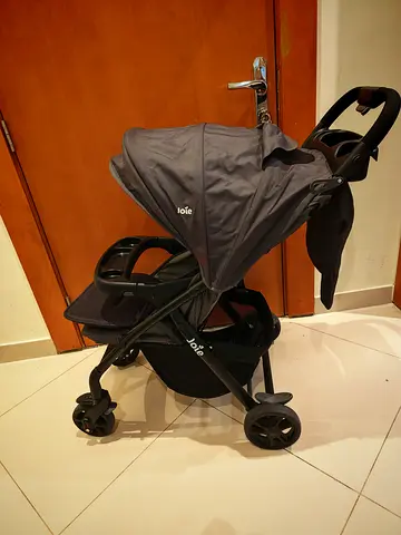 My Joie grey compact stroller — used, good condition. Includiy baby car seat