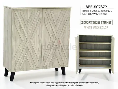 Stylish 2 Doors Shoes Cabinet - White Wash