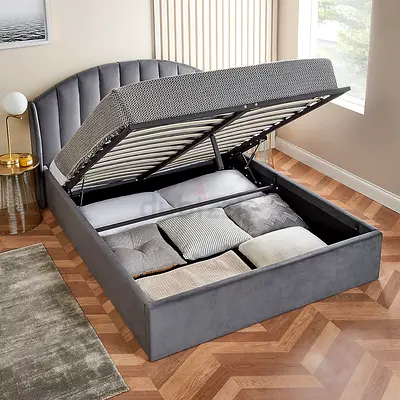 Extra padded headboard gray queen storage bed