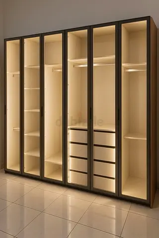 Spacious 5-door wardrobe with shelves and drawers