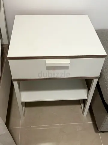 White bedside table / nightstand with drawer and shelf