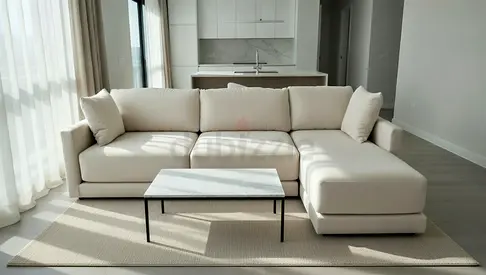 In excellent condition cratebarrel gather lshape sofa beige