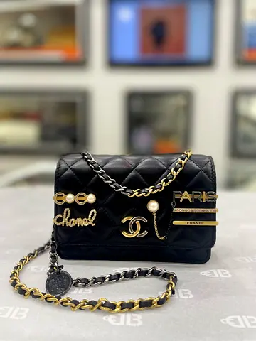 Chanel Black Quilted Leather Coco Clips Mini Wallet On Chain (Authentic/PreOwned)