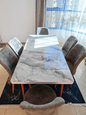 Elegant Marble Dining Table Set with 6 Chairs