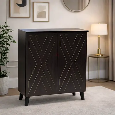 Modern Wooden Wenge Shoe Cabinet with Doors  Shelves - Shoe Rack Storage for UAE Homes