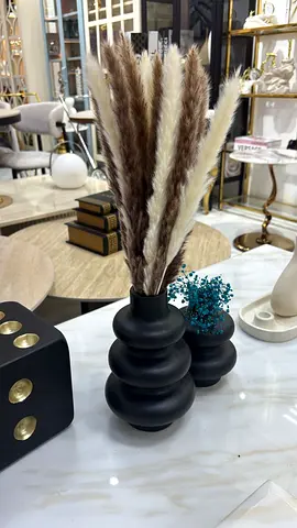 Matte Black Sculptural Vase with Dried Pampas Grass