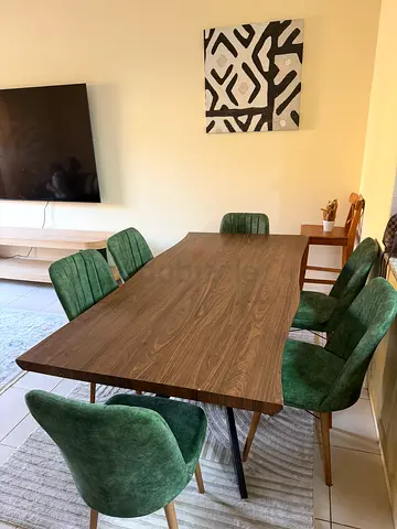 Modern Dining Table with Green Chairs