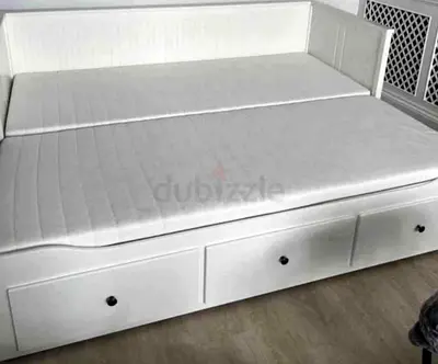 IKEA Hamnes Day bed with 3 storage drawers underneath and with 2 IKEA mattresses
