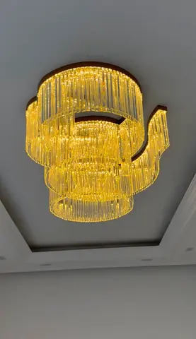 Modern 3‑Ring Crystal Ceiling Chandelier - Excellent Condition