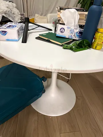 Round White Dining Table with Storage Space