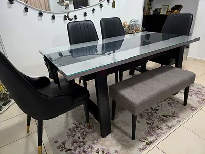 6 Seater Dining Table – Home Centre | 4 Chairs + Stool