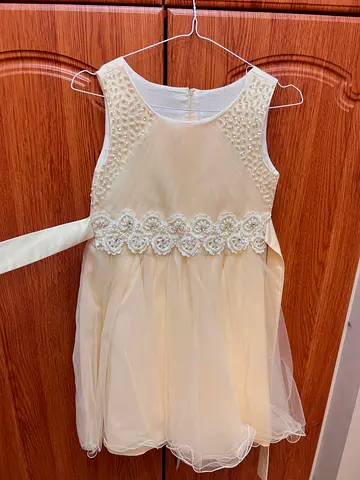 Girls Ivory Tulle Dress with Pearl  Lace Detail