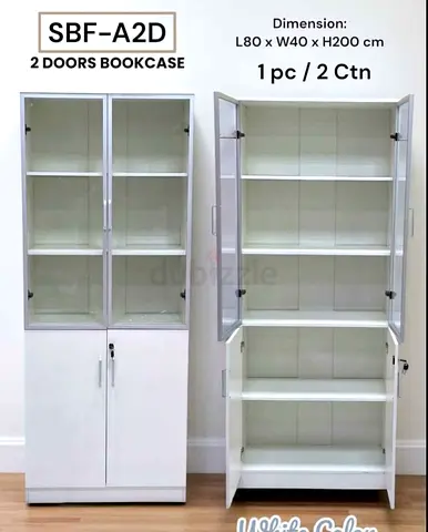 My white 2-door bookcase with glass display and lockable cabinets – 80x40x200 cm
