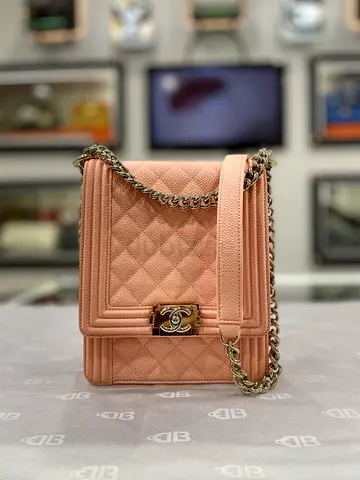 Chanel Peach Quilted Caviar Leather North South Boy Flap Bag (Authentic/PreOwned)