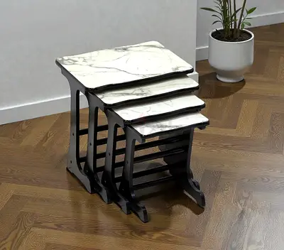 Modern White Marble 4 Piece Nesting Table - Coffee Table Set For Living Rooms
