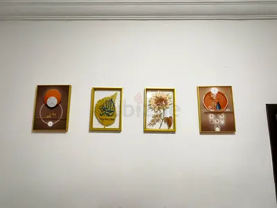 Set of 4 Framed Wall Art Prints — Gold Frames, Used