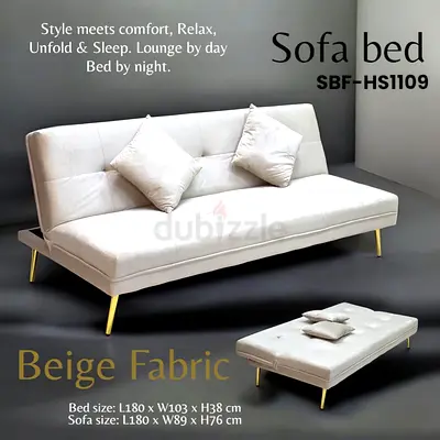 Beige Fabric Sofa Bed (Convertible) - L180 x W89 x H76 cm
