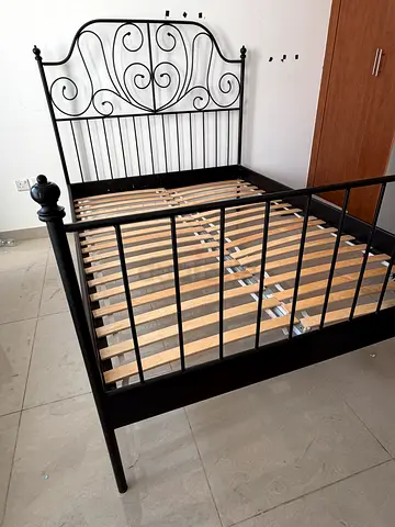 IKEA Metal Bed Frame with Wooden Slats