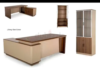 Modern Grey Oak Office Desk and Cabinet Set