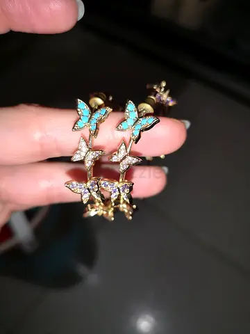 Artisan-designed Colourful Butterfly Diamante Hoop Earrings