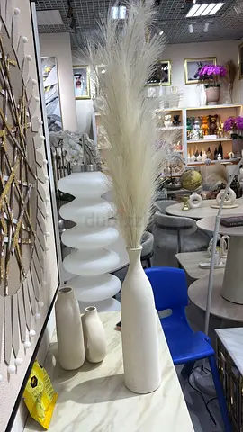 Tall Pampas Grass Arrangement in White Ceramic Vase