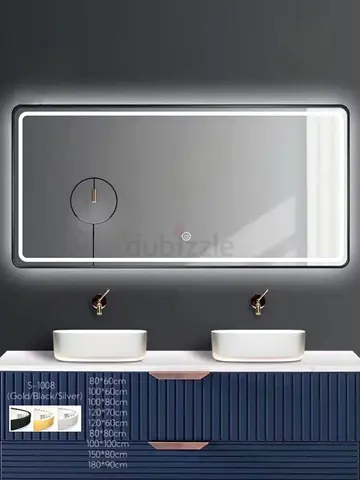 Modern Double Vanity Mirror with Integrated Lighting