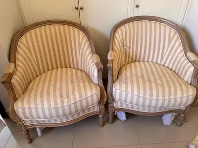 Elegant Striped Armchairs - Pair for Sale