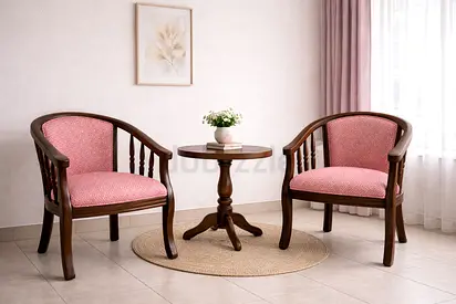 2 Elegant Wooden Accent Chairs + Matching Side Table Set