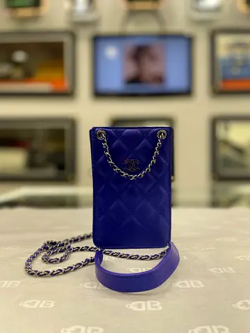 Chanel CC Indigo Quilted Leather Crossbody Phone Holder (Authentic/PreOwned)