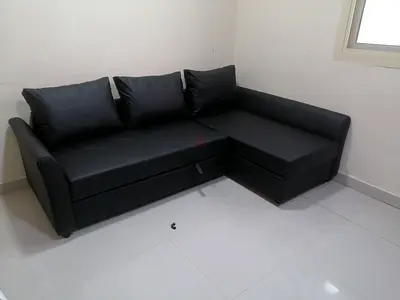 Black L-Shaped Sofa with Storage