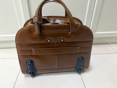 Mckleine Brown Leather wheel laptop Briefcase